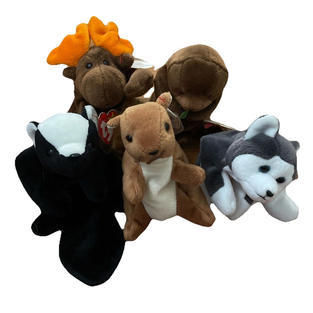 TY Lot Of 5 1990s Retired Wild Life Animal Beanie Babies Chocolate Nuts Nanook